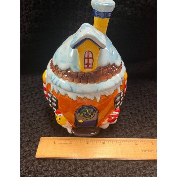 2008 M&M's Collectible Christmas Ceramic Round Chalet House Candy Dish Treat Jar - Picture 10 of 12